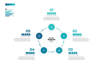 Modern minimalist elegant clean circular 5 steps editable infographic design template vector