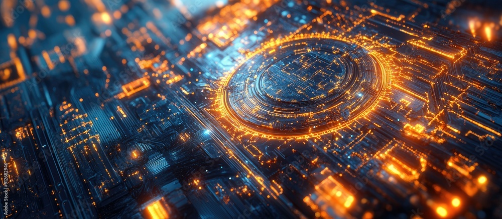 Poster quantum computing concept enhanced by artificial intelligence technology driven 3d render