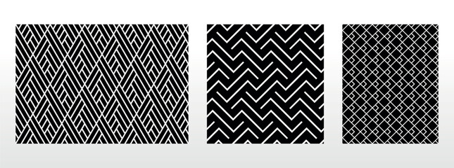 Geometric set of seamless black and white patterns. Simple vector graphics.