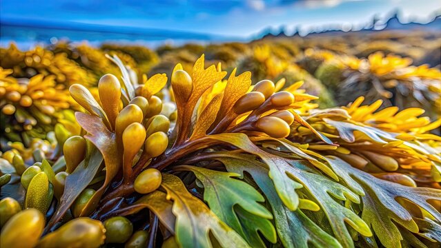 Bladderwrack seaweed plant growing in a garden , seaweed, Bladderwrack, Fucus vesiculosus, plant, garden, marine