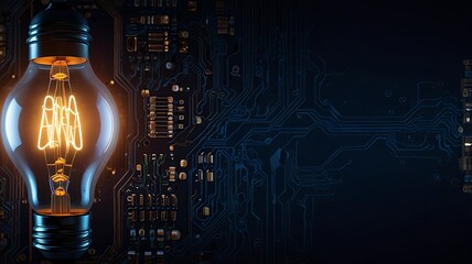 Light bulb on black background. Generative Ai.