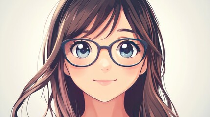 Fototapeta premium Adorable anime girl with glasses and a shy smile, in vector style