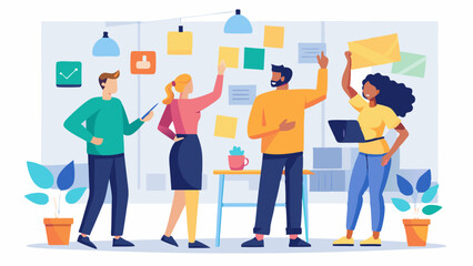 Teams Brainstorming with Sticky Notes of Creative Ideas. Perfect for: Creative Workshop, Innovation Day, Team Building Event