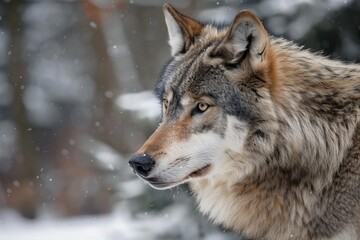 Fototapeta premium Majestic grey wolf is turning its head in a snowy forest