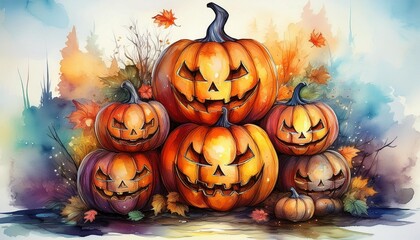 イラストの積み重なったハロウィーンのカボチャ（Illustration stack of halloween pumpkins）
