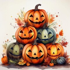 イラストの積み重なったハロウィーンのカボチャ（Illustration stack of halloween pumpkins）
