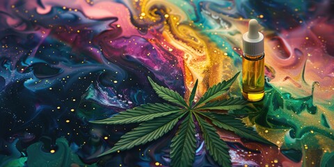 Fototapeta premium Fantasy Art of Cannabis Oil and Leaves