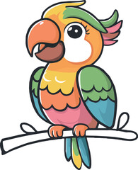 Colorful parrots, Wildlife of jungle and tropical forest. Cartoon flat vector illustrations isolated on white background