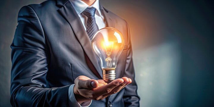 Entrepreneur holding a light bulb, symbolizing inspiration and innovation in startup ventures , Light bulb, entrepreneur