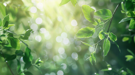 Beautiful natural scenery, green leaves with blurred green plant background in garden