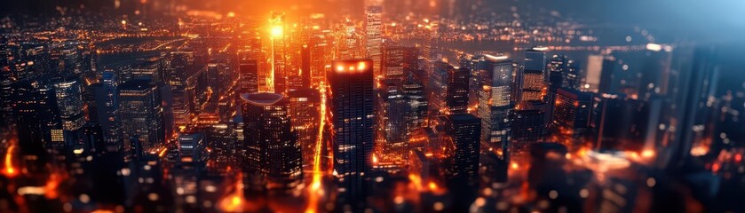 Fototapeta premium Urban nightscape, vibrant colors, city lights, wide shot, dynamic