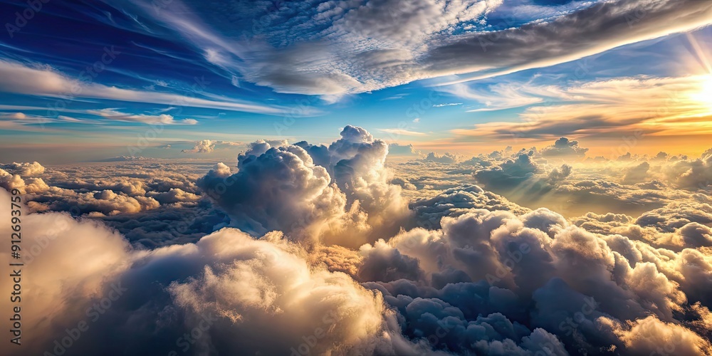 Poster Panoramic view of a dramatic cloudscape above the clouds in the sky, clouds, sky, panoramic, view, dramatic, above