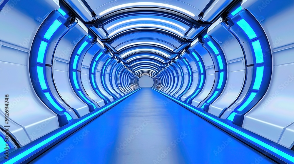 Sticker futuristic tunnel with glowing blue lights, creating a mesmerizing tech-inspired atmosphere for crea