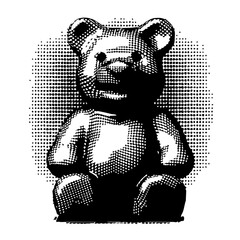 Halftone dotted style bear illustration on white background