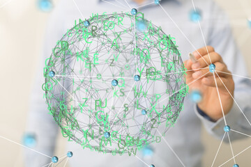 Digital cyberspace with particles and Digital data network connections concept.