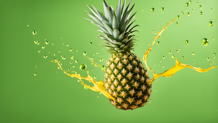 A pineapple is floating in a sea of bubbles