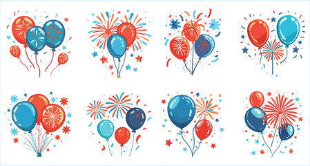 Firework and balloon holiday decoration element, Firework and balloon vector