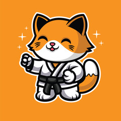 Cute Cat Karate Cartoon Mascot Logo Illustration