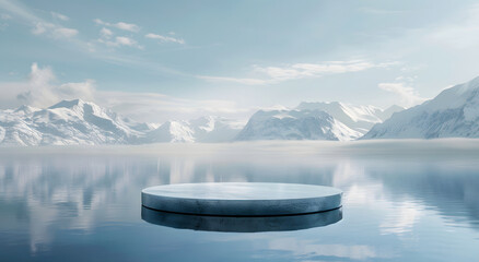 3D booth in the snow mountain lake