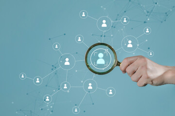 (KYC) Businessman holding magnifying glass and identity verification symbol to increase financial...
