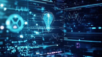 Fototapeta premium Futuristic abstract digital data background with a glowing lightbulb representing innovation and technology.