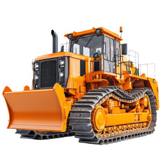 Heavy duty orange bulldozer with transparent background clipart isolate for construction related...