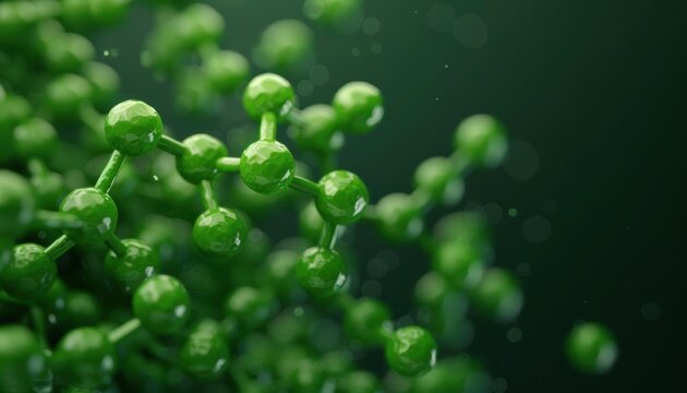 Artistic representation of chlorophyll molecule overlaying a garden scene, scientific and natural fusion