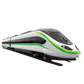 recommend clip art: Futuristic white and green high speed train with transparent background clipart isolate for design projects