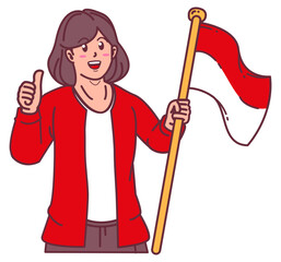 A woman carrying an Indonesian flag