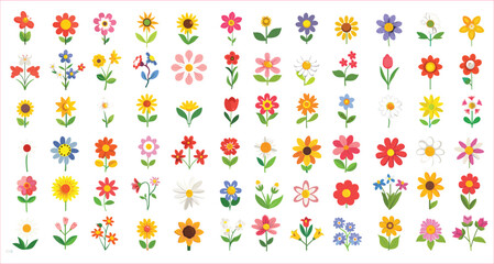 Flower element design, spring colorful flower elements, Abstract floral vector elements, Beautiful colorful flowers icon vector, Decorative floral design elements
