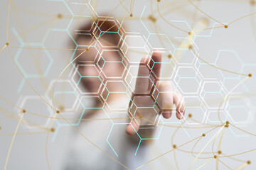 Global network. Blockchain. 3D illustration. Neural networks and artificial intelligence. Abstract