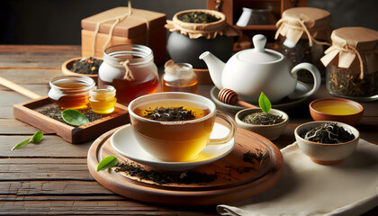 Fototapeta premium A moment of calm conveyed through warm tea and natural ingredients