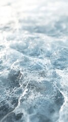 Fototapeta premium Close-up macro shot of a glacier surface with detailed ice textures and a serene, icy landscape in the background.
