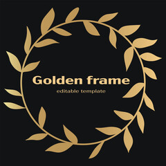 Obraz premium Gold frame made of plant elements, Elegant circle frame