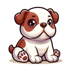Cute Cartoon Puppy Sitting with Brown Spots, Adorable Dog Character Illustration