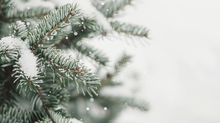 Snow covered spruce with empty space for text, ideal for adding your own message