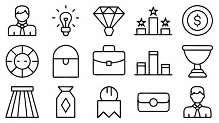 Business line icon set. Team, business people, human resources, research, meeting, partnership, support, businessman. Vector illustration
