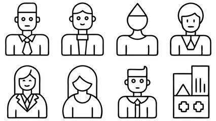 Business line icon set. Team, business people, human resources, research, meeting, partnership, support, businessman. Vector illustration
