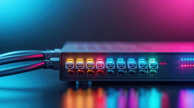 High-speed internet cables connected to a stylish router, representing robust bandwidth and sleek hardware design, modern connectivity