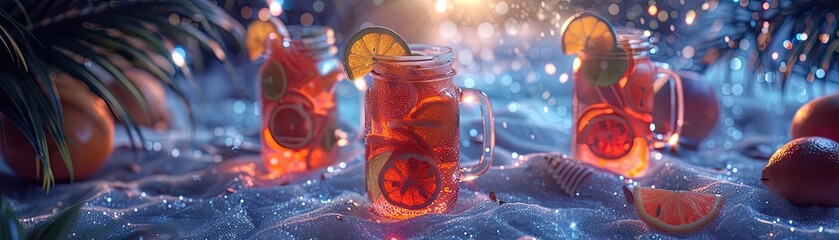 Refreshing drink with citrus and vibrant colors, perfect for summer gatherings and parties, evoking a tropical paradise.