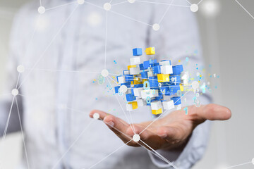 small data Cloud technology. Polygonal wireframe art looks like constellation