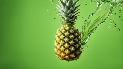A pineapple is floating in a stream of water