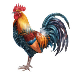 Fototapeta premium A rooster perched, farm animal, realistic illustration, isolated on transparent background