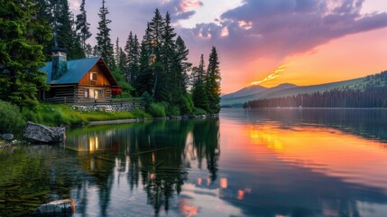 Fototapeta premium Vacation house with scenic lake view