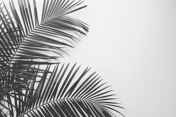 Monochrome palm leaves silhouette with gradient background.
