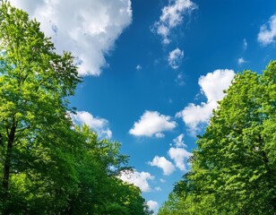 Fototapeta premium Blue Sky with Fluffy White Clouds on a Sunny Summer Day