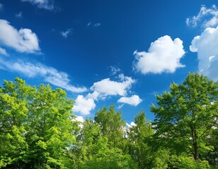Blue Sky with Fluffy White Clouds on a Sunny Summer Day