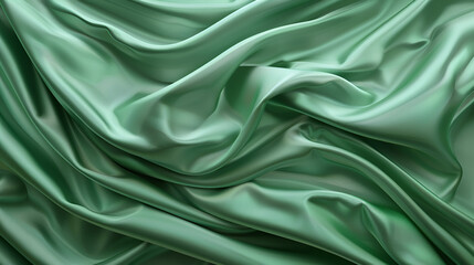 Obraz premium Green drapery silk fabric background Wavy satin cloth texture pattern Smooth shiny drape material Generated Ai