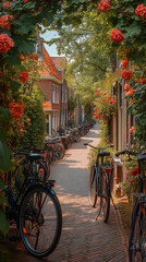 Fototapeta premium bicycle, bike, strasse, stadt, alt, amsterdam, bauwerk, europa, pueblo, architektur, haus, städtisch, rad fahren, jahrgang, holland, beförderung, anreisen, wand, kanal, bicycle, italien, college