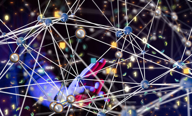 Global network. Blockchain. 3D illustration. Neural networks and artificial intelligence. Abstract